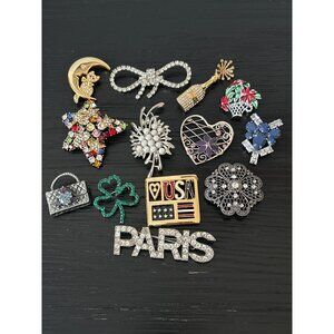 Lot of 13 Vintage & Non-Vintage Brooches/Pins Rhinestone & Enamel Accents Bling